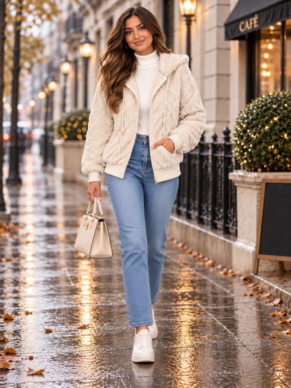 Veste Livia Zippée à Capuche – Effet Mouton