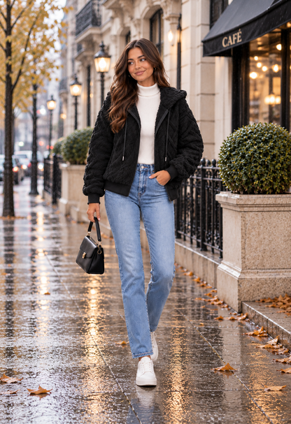 Veste Livia Zippée à Capuche – Effet Mouton